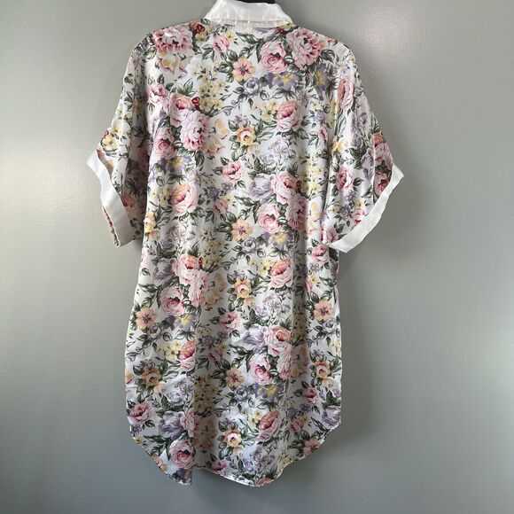 Kathryn Floral Satin Button Front Lined Sleep shirt Night gown, size est‎ L - Picture 9 of 16